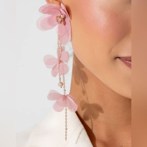 Pink flower drop earrings M198 - Picture 2 of 5